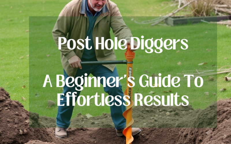 Post Hole Diggers: A Beginner's Guide To Effortless Results" text overlay on a blurred image of post hole diggers.