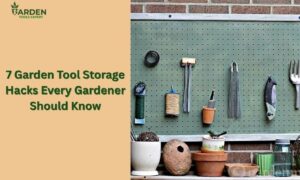 A pegboard with garden tools