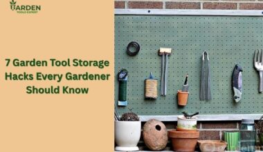 A pegboard with garden tools