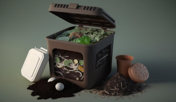 Waste bins for garden clean-up tools.